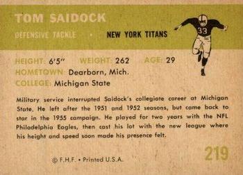 1961 Fleer #219 Tom Saidock Back