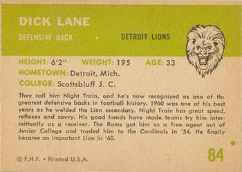 1961 Fleer #84 Dick Lane Back
