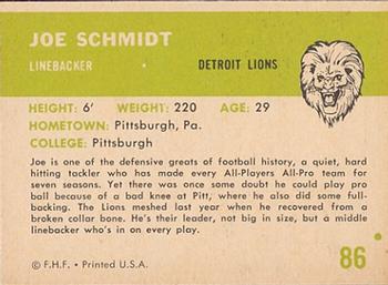 1961 Fleer #86 Joe Schmidt Back