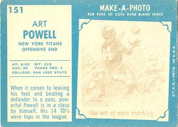 1961 Topps #151 Art Powell Back