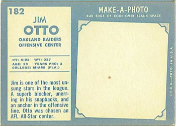 1961 Topps #182 Jim Otto Back