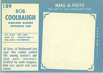 1961 Topps #189 Bob Coolbaugh Back
