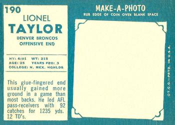 1961 Topps #190 Lionel Taylor Back