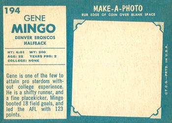 1961 Topps #194 Gene Mingo Back