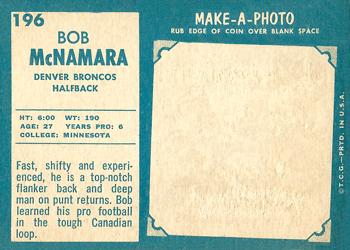 1961 Topps #196 Bob McNamara Back