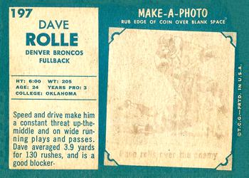 1961 Topps #197 Dave Rolle Back