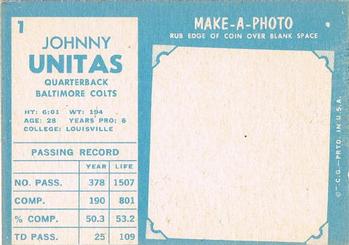 1961 Topps #1 Johnny Unitas Back