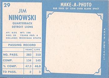 1961 Topps #29 Jim Ninowski Back
