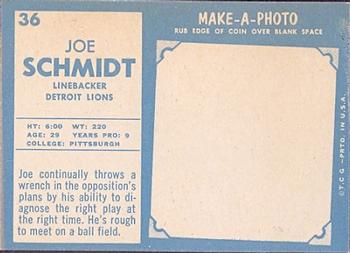 1961 Topps #36 Joe Schmidt Back