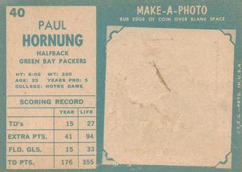 1961 Topps #40 Paul Hornung Back
