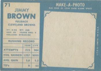 1961 Topps #71 Jim Brown Back