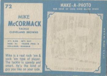 1961 Topps #72 Mike McCormack Back