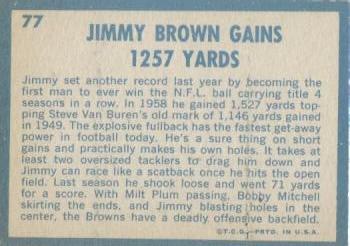 1961 Topps #77 Jim Brown  Back