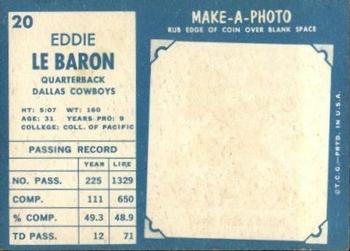 1961 Topps #20 Eddie LeBaron Back
