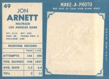1961 Topps #49 Jon Arnett Back