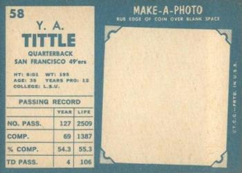 1961 Topps #58 Y.A. Tittle Back