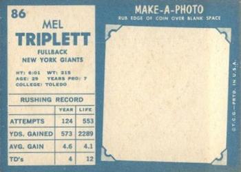 1961 Topps #86 Mel Triplett Back