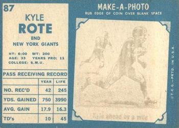 1961 Topps #87 Kyle Rote Back