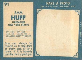 1961 Topps #91 Sam Huff Back