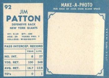 1961 Topps #92 Jim Patton Back