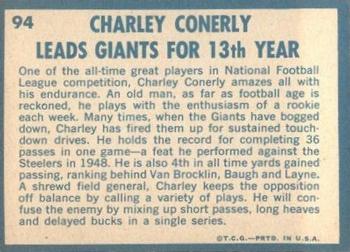 1961 Topps #94 Charley Conerly  Back