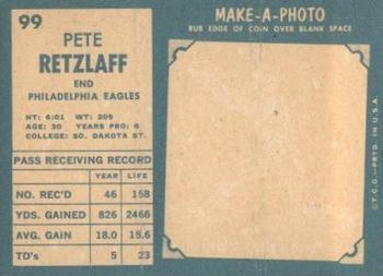 1961 Topps #99 Pete Retzlaff Back