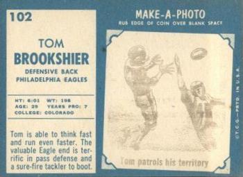 1961 Topps #102 Tom Brookshier Back