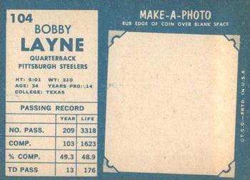 1961 Topps #104 Bobby Layne Back