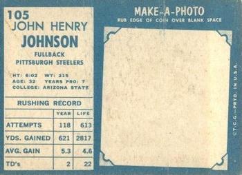 1961 Topps #105 John Henry Johnson Back