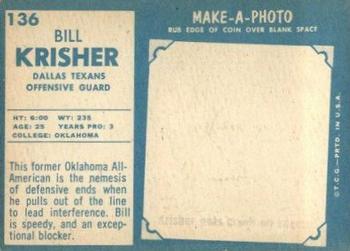 1961 Topps #136 Bill Krisher Back