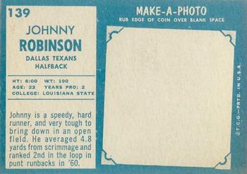1961 Topps #139 Johnny Robinson Back
