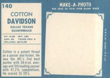 1961 Topps #140 Cotton Davidson Back