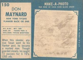 1961 Topps #150 Don Maynard Back