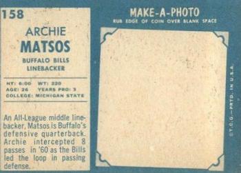 1961 Topps #158 Archie Matsos Back