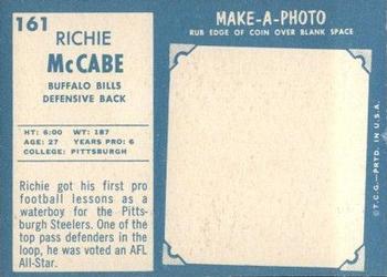1961 Topps #161 Rich McCabe Back