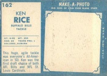 1961 Topps #162 Ken Rice Back