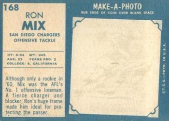 1961 Topps #168 Ron Mix Back