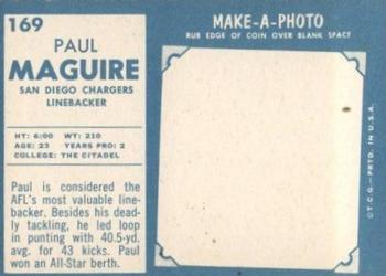 1961 Topps #169 Paul Maguire Back