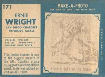 1961 Topps #171 Ernie Wright Back