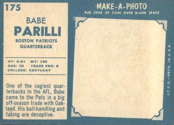 1961 Topps #175 Babe Parilli Back