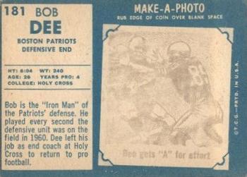 1961 Topps #181 Bob Dee Back