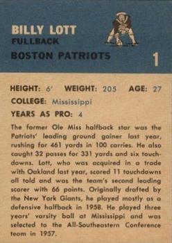 1962 Fleer #1 Billy Lott Back