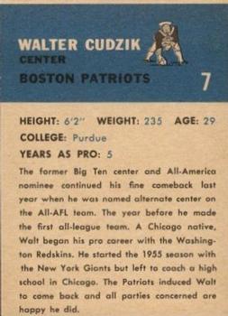 1962 Fleer #7 Walt Cudzik Back
