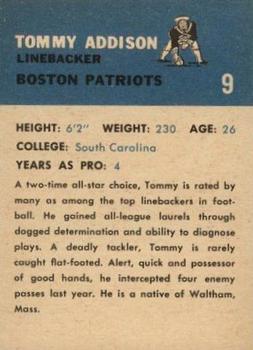 1962 Fleer #9 Tommy Addison Back