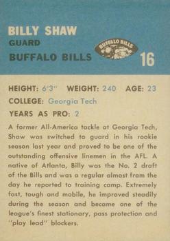 1962 Fleer #16 Billy Shaw Back