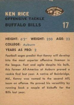 1962 Fleer #17 Ken Rice Back