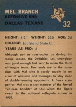 1962 Fleer #32 Mel Branch Back