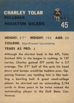 1962 Fleer #45 Charley Tolar Back