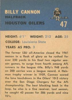 1962 Fleer #47 Billy Cannon Back