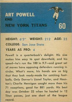 1962 Fleer #60 Art Powell Back